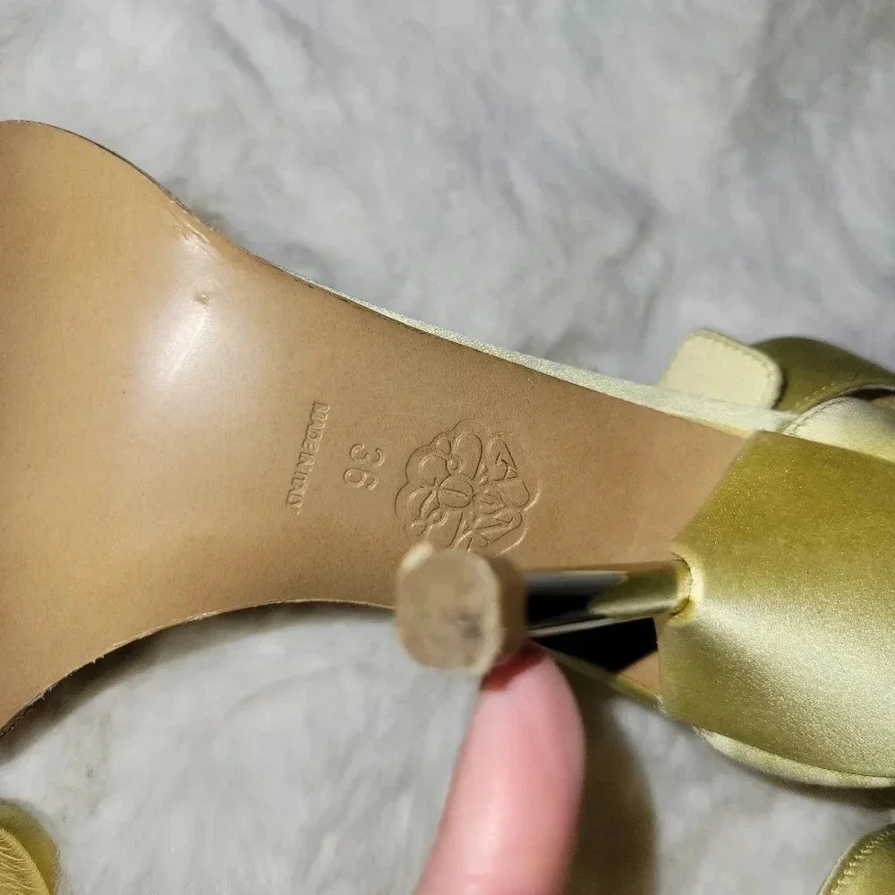 Alexander McQueen Satin Yellow Ankle Strap Sandals Heels READ 36 6 - Picture 9 of 11